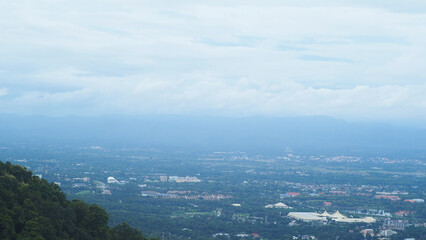 Chiang Mai City, bird's eye view from Doi Suthep, a city surrounded by trees, July 4, 2022 in Chiang Mai, Thailand (Industrial Concept) City