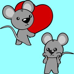 chibi little baby mouse cartoon holding valentine red heart illustration pack in vector format