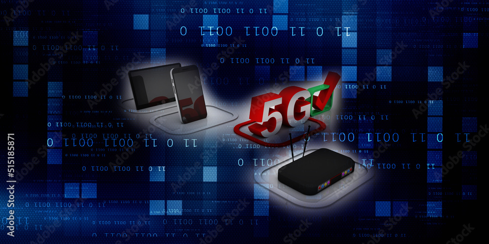 Poster 3d rendering transmitter mobile network with 5g