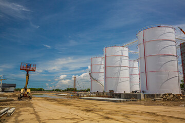 Boom lift at new tank oil construction