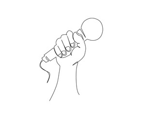 Continuous line art of  Microphone in a Hand. One line drawing hand holding a microphone in a fist.