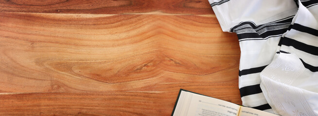 religion image of white prayer talit. Rosh hashanah (jewish New Year holiday), Shabbat and Yom...