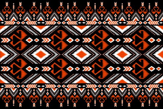 Beautiful embroidery.geometric ethnic oriental pattern traditional on black background.Aztec style,abstract,,illustration.design for texture,fabric,fashion women wearing,clothing,print.