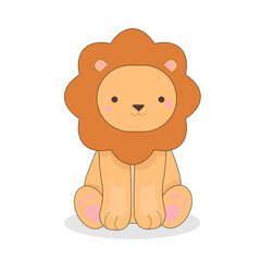 Cartoon baby lion sitting. Flat illustration