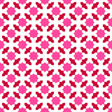 Seamless arabic geometric ornament in pink ,red and white colors.
