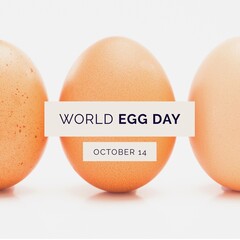 Composite of brown eggs arranged with world egg day and october 14 text against white background
