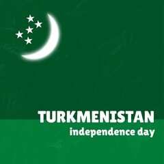 Illustration of turkmenistan independence day text with crescent moon and star shapes, copy space