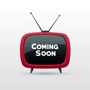 Retro tevision with coming soon title on screen isolated on white background. Vector stock.