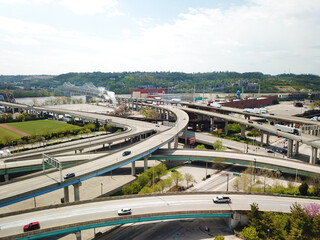 Drone Over The Highway Interchange in Cincinnati Ohio
