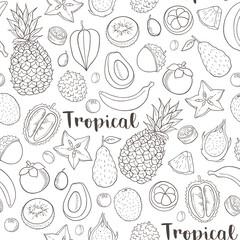 Summer tropical seamless pattern with juicy fruits.