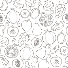 Seamless pattern with ripe juicy fruits.