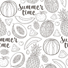 Seamless pattern with ripe juicy fruits.