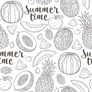 Seamless pattern with ripe juicy fruits.