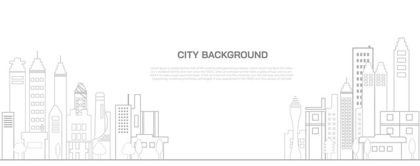 Cityscape line or urban panorama back and white background. Outline city vector illustration concept.
