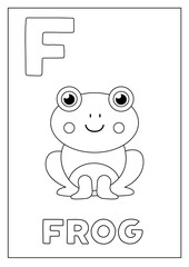Learning English alphabet for kids. Letter F. Cute cartoon frog.
