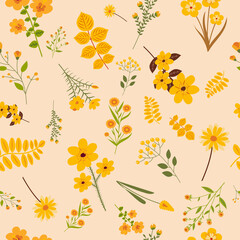 flowers , plants seamless background , vector
