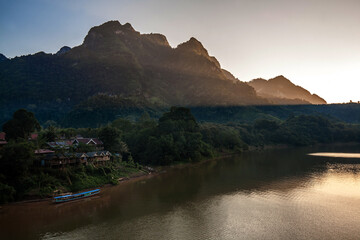 Sunset over Nam Ou River at Nong Khiaw District, Northern Laos