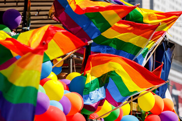 Background of many rainbow LGBT flags.