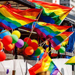 Background of many rainbow LGBT flags.
