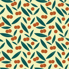 Seamless pattern of decorative tangerines with leaves