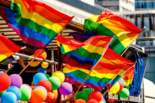 Background of many rainbow LGBT flags.