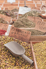 Colorful spices at the farmer's market in Sicily, Italy