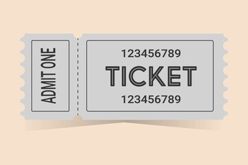 Grey ticket for one person on a colored background
