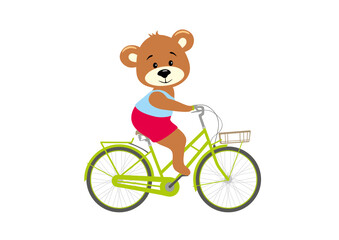 Cute cartoon bear boy rides a bicycle