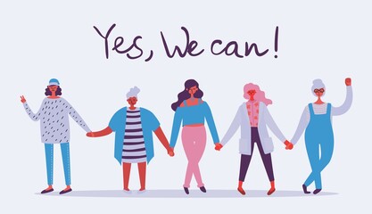 Fototapeta premium International Women s Day. Women in leadership, woman empowerment, gender equality concepts. Crowd of women of diverse age, races and occupation.