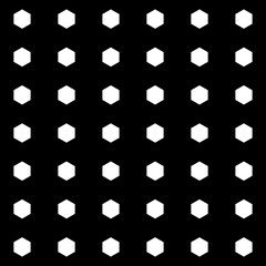 Seamless surface pattern design with hexagons. Repeated white figures on black background. Honeycomb wallpaper. Polygons motif. Digital paper for page fills, web designing, textile print. Vector art.