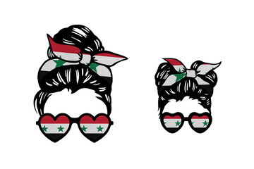 Family clip art in colors of national flag on white background. Syria