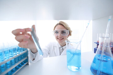 closeup.portrait of doctor biologist in the lab.