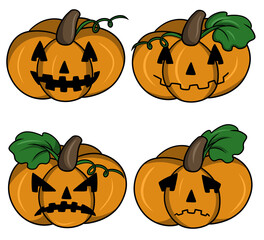 Collection of various Halloween pumpkin emotions, creepy and cute pumpkin in cartoon style