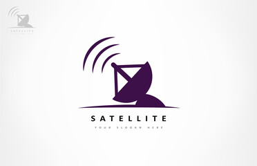 Satellite antenna logo vector design. Reception and transmission of radio signals.