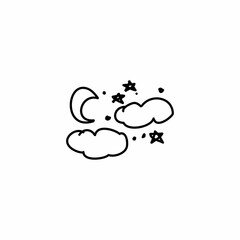 Hand drawn Moon and star icon, simple doodle icon