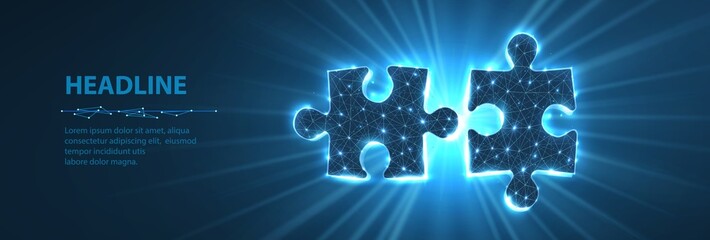 Two puzzles in back light. Digital solution, partners cooperate, matching solution concept.