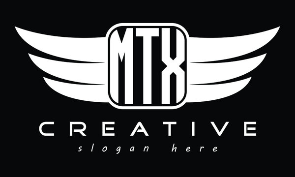 MTX three Letter Wings Flying Initial wing symbol minimalist creative concept flag icon professional logo design Vector template with abstract black and white tattoo