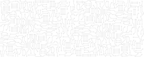Back and white circuit electronic or electrical line with circle engineering technology concept vector background