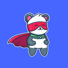 Cute cartoon panda wearing a superhero costume. Animal isolated vector. Flat cartoon style