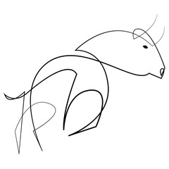 Bull drawn by continuous one line. Vector illustration.