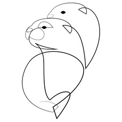 One line couple of otters design silhouette. Hand drawn minimalism style vector illustration.