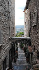 Saint-Paul de Vence, France, October 3, 2021: Street of Saint-Paul-de-Vence, one of the oldest medieval towns on the French Riviera, is well known for its contemporary art museums and galleries.