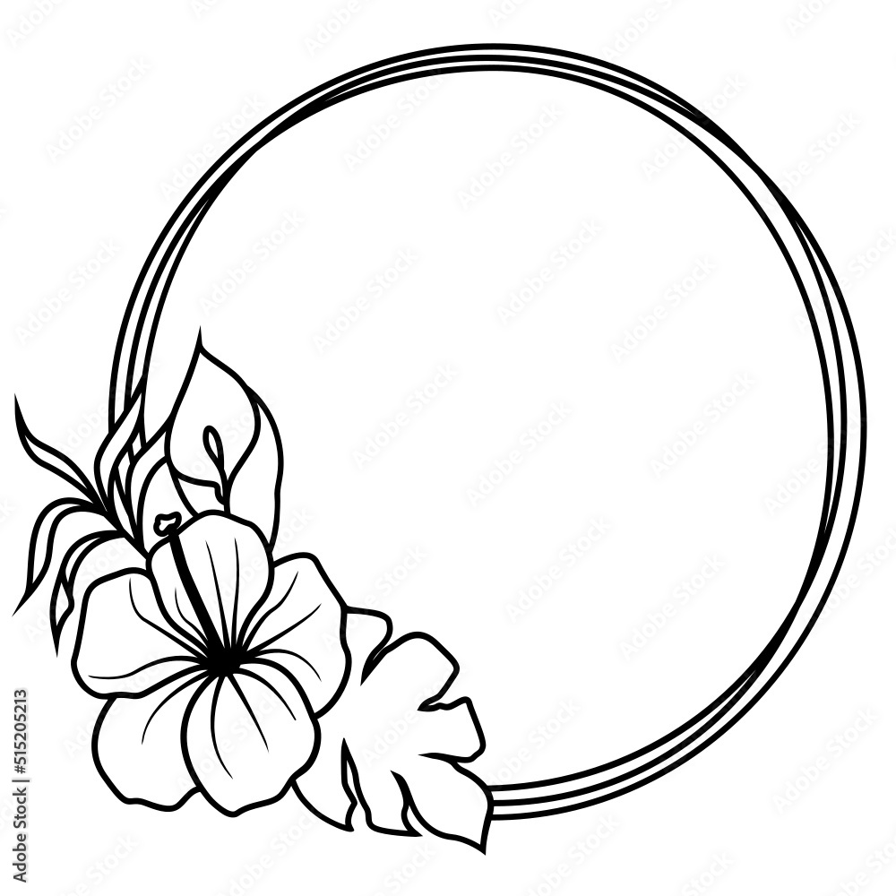 Wall mural tropical round monogram frame, summer circle wreath svg