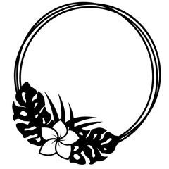 Tropical round monogram frame, Monstera leaf wreath svg