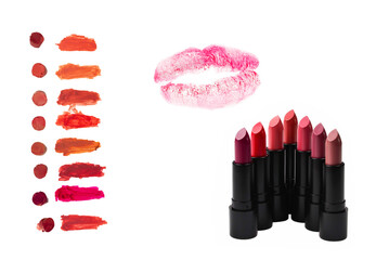 Obraz premium Lipstick swatches isolated on white background.