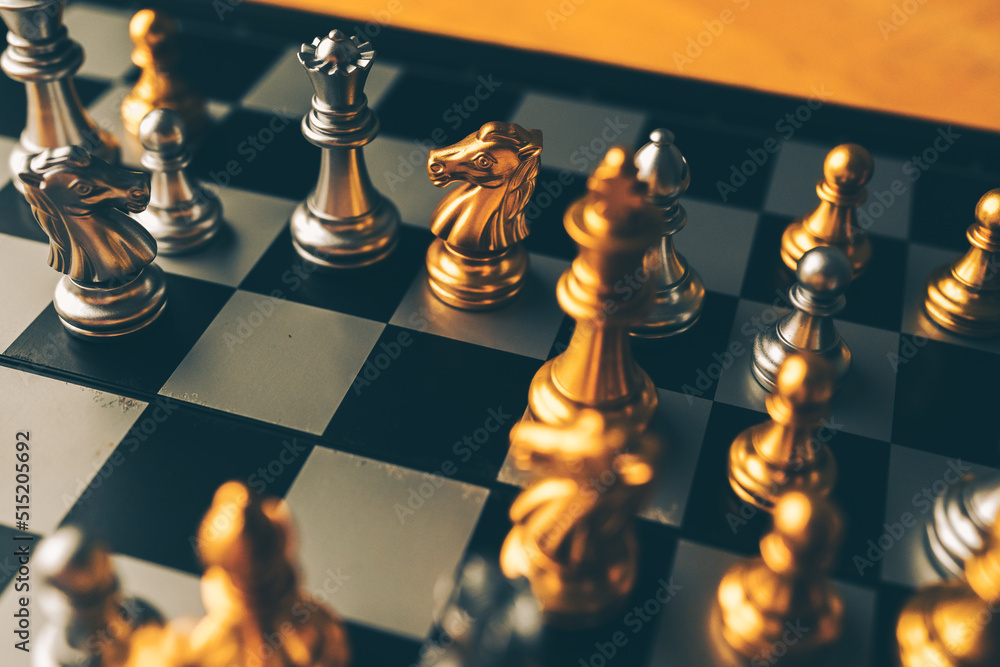 Poster chess board game to represent the business strategy with competition in the world market. and find o