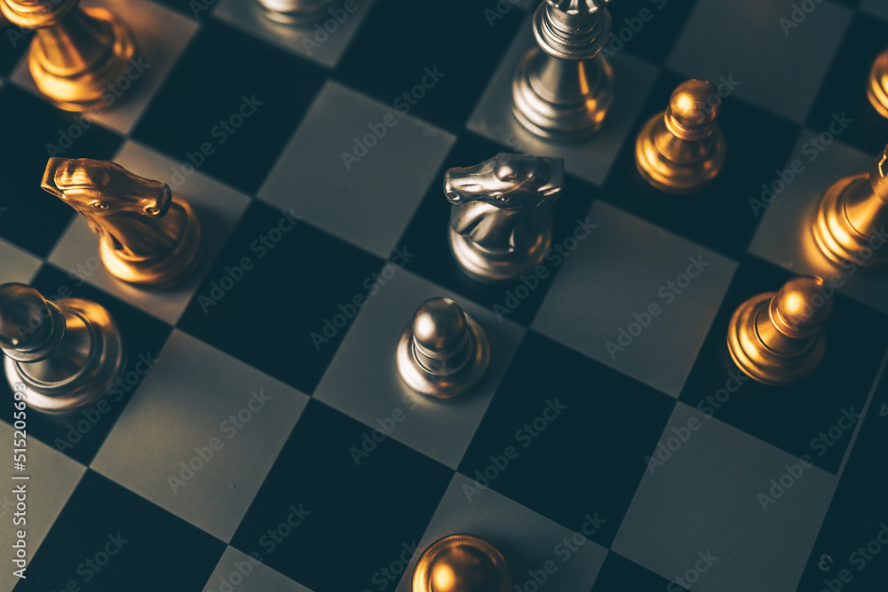 Poster chess board game to represent the business strategy with competition in the world market. and find o