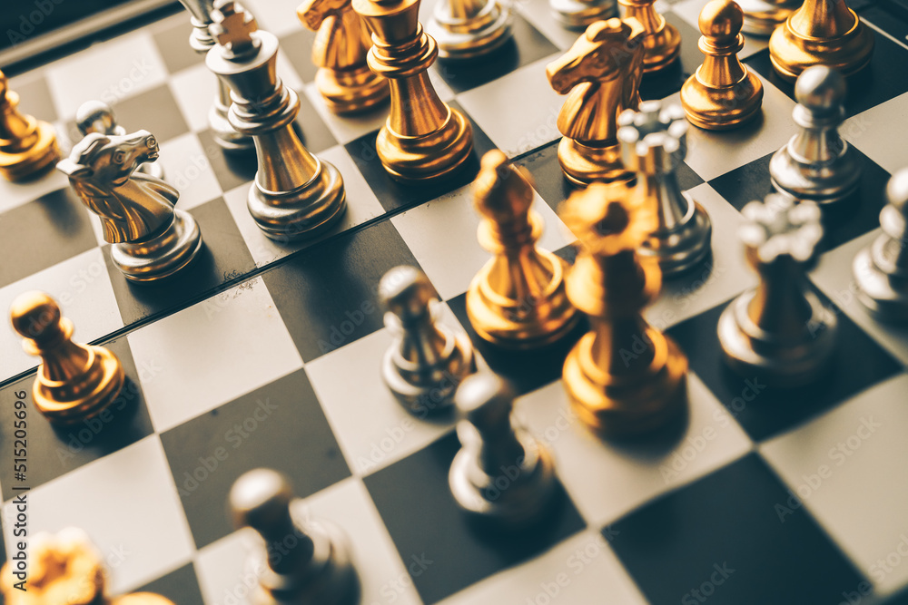 Poster chess board game to represent the business strategy with competition in the world market. and find o