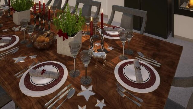 Weihnachtlich gedeckter Esstisch - 3D-Animation