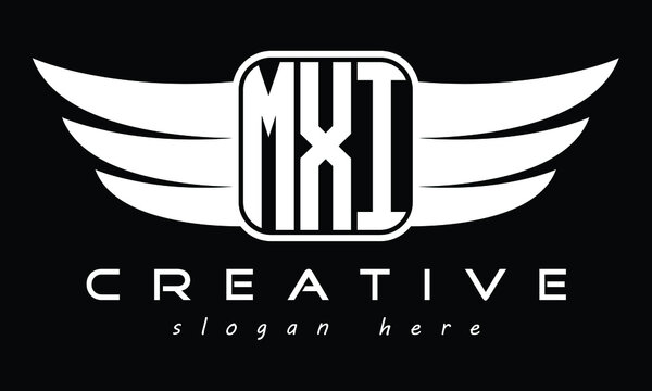 MXI three Letter Wings Flying Initial wing symbol minimalist creative concept flag icon professional logo design Vector template with abstract black and white tattoo